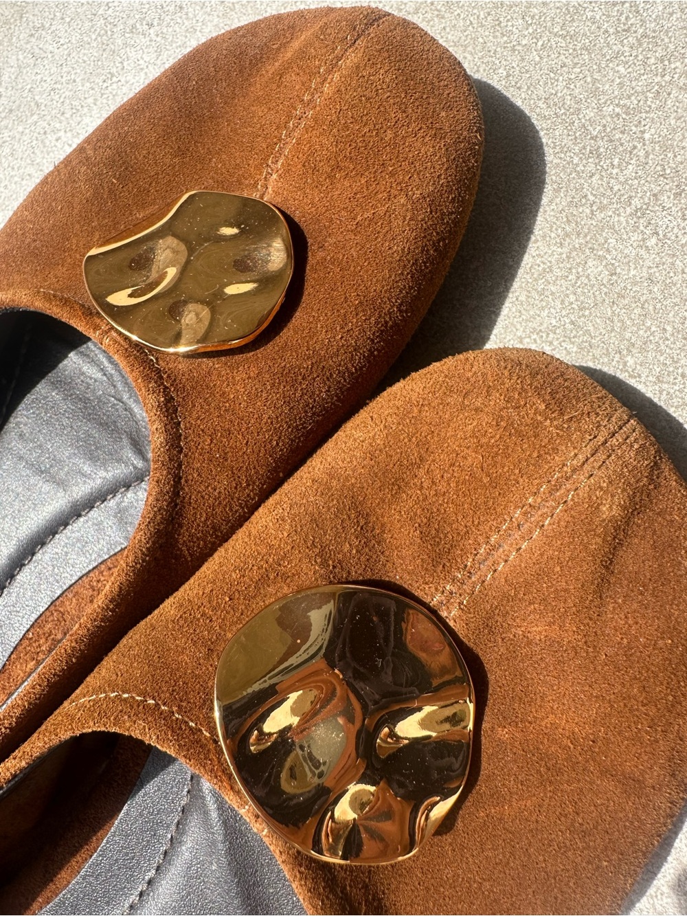 Zara Maison Margiela Tabi Inspired Brown Suede Gold Detail Ballet Flats- Size 41